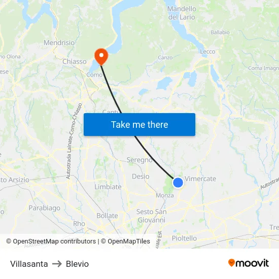 Villasanta to Blevio map
