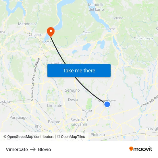 Vimercate to Blevio map