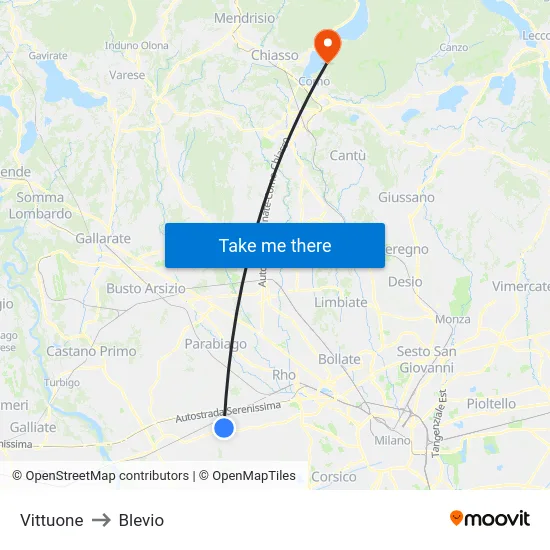 Vittuone to Blevio map