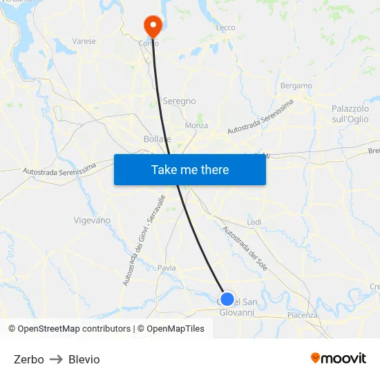Zerbo to Blevio map