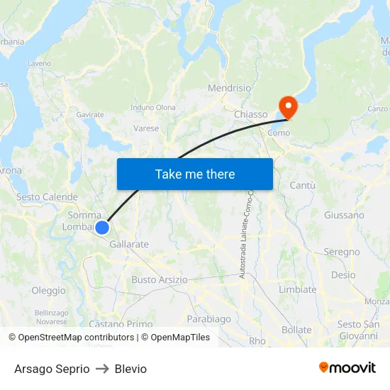 Arsago Seprio to Blevio map