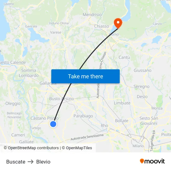 Buscate to Blevio map