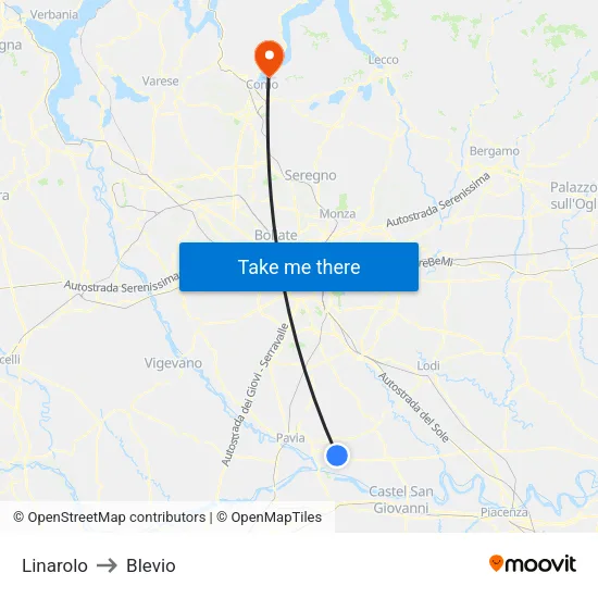 Linarolo to Blevio map