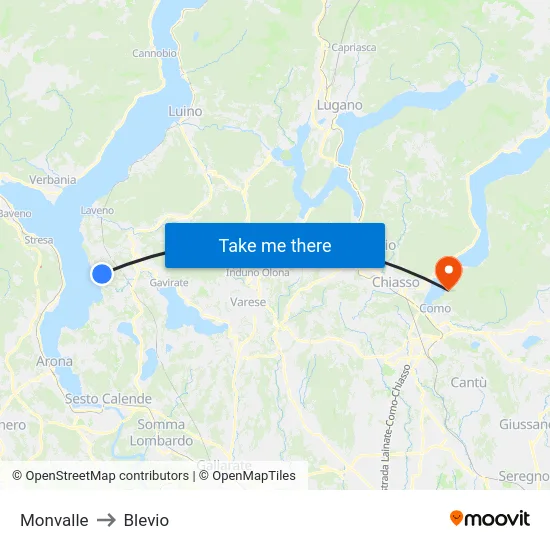 Monvalle to Blevio map