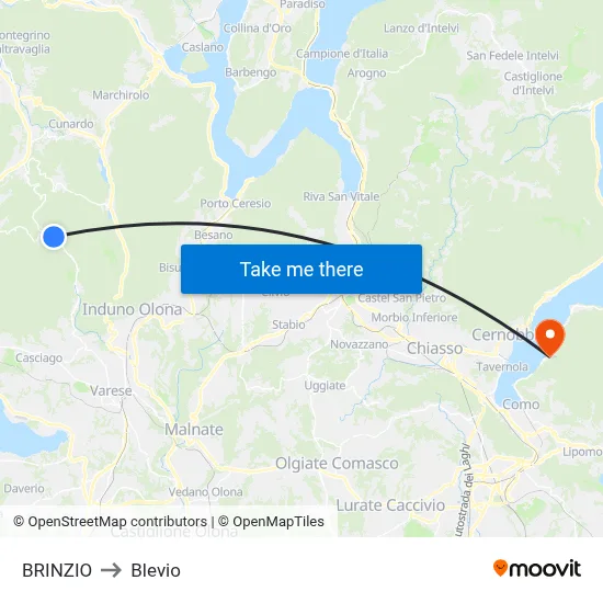 Brinzio to Blevio map