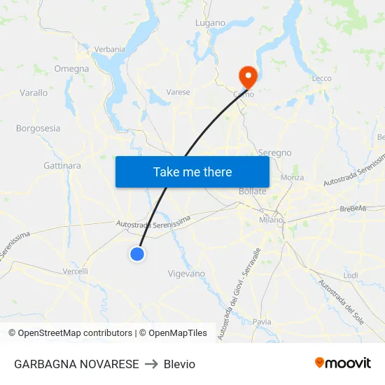 Garbagna Novarese to Blevio map