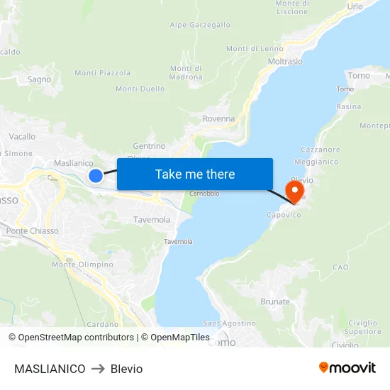 Maslianico to Blevio map