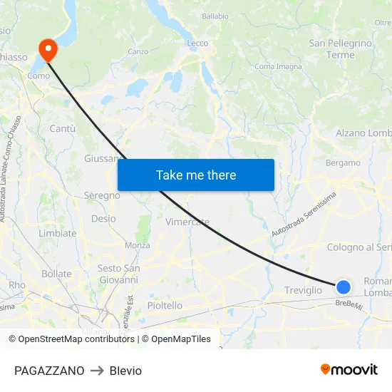 PAGAZZANO to Blevio map