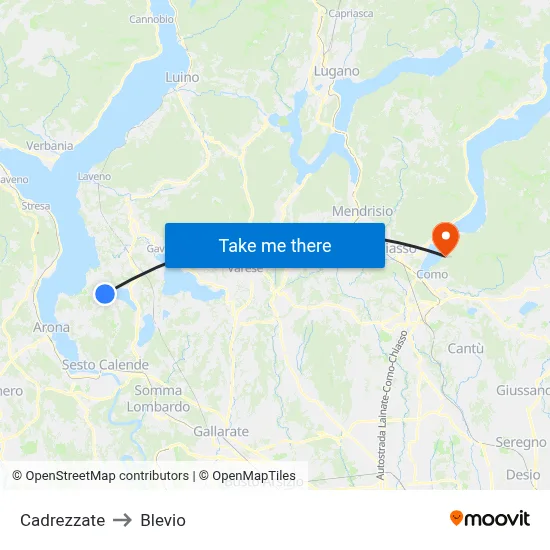 Cadrezzate to Blevio map