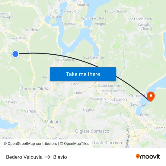 Bedero Valcuvia to Blevio map