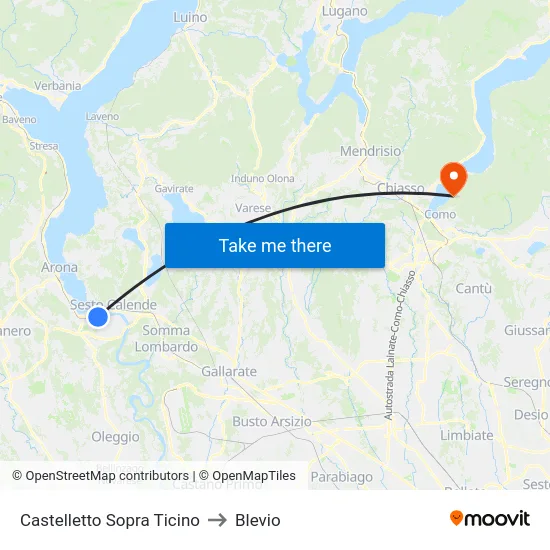 Castelletto Sopra Ticino to Blevio map