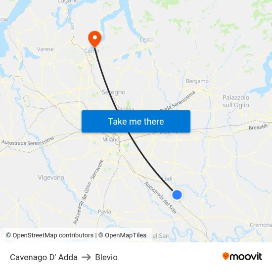 Cavenago D' Adda to Blevio map