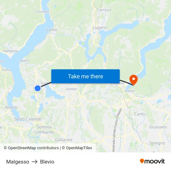 Malgesso to Blevio map