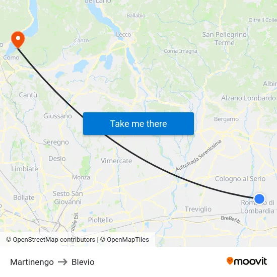 Martinengo to Blevio map