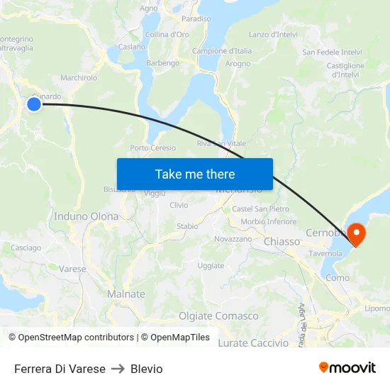 Ferrera Di Varese to Blevio map