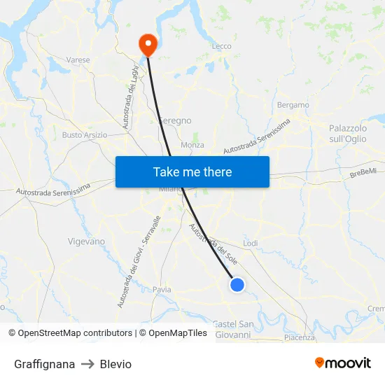 Graffignana to Blevio map