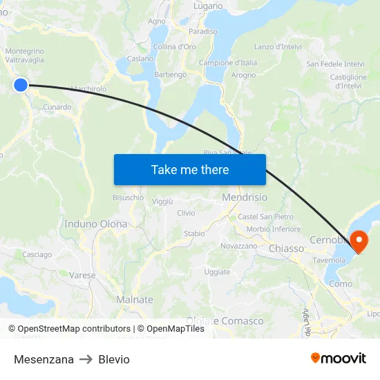 Mesenzana to Blevio map