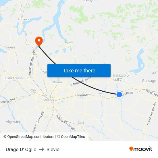 Urago D' Oglio to Blevio map