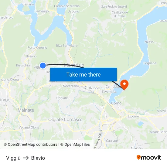 Viggiù to Blevio map