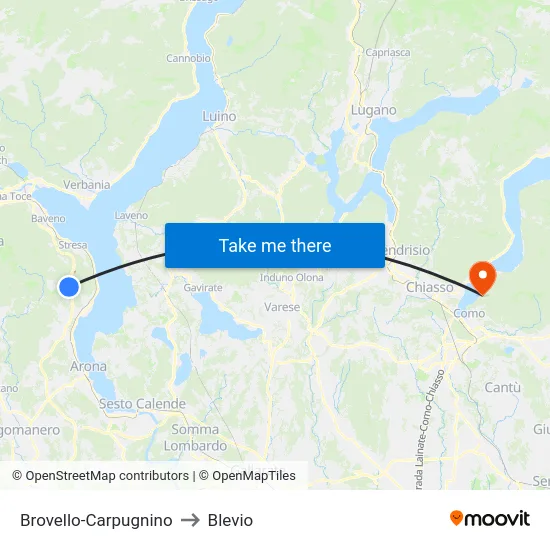 Brovello-Carpugnino to Blevio map
