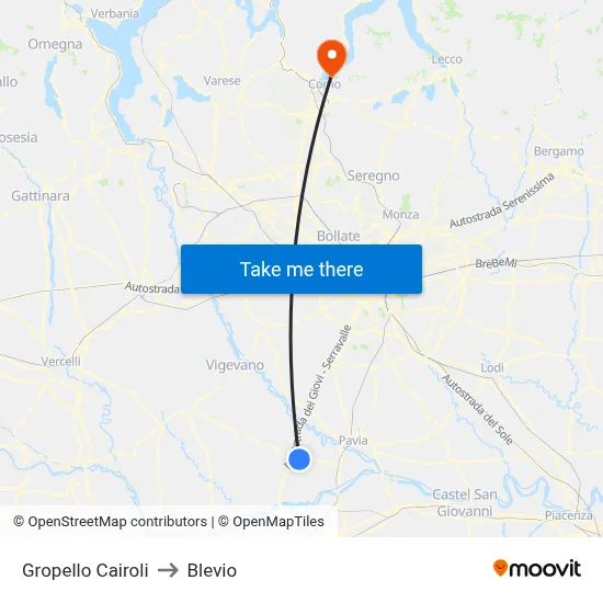 Gropello Cairoli to Blevio map