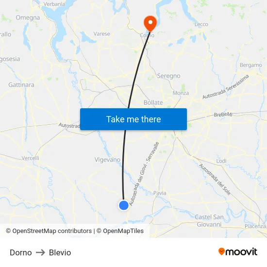 Dorno to Blevio map