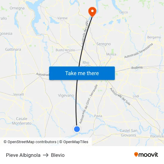 Pieve Albignola to Blevio map
