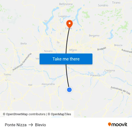 Ponte Nizza to Blevio map