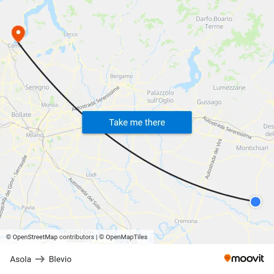 Asola to Blevio map