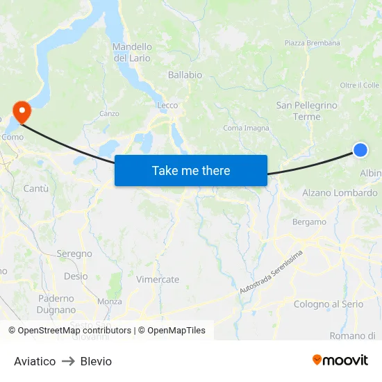 Aviatico to Blevio map
