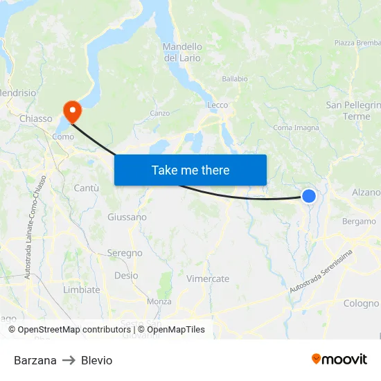 Barzana to Blevio map