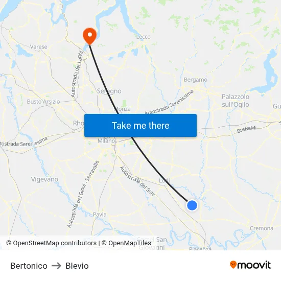 Bertonico to Blevio map
