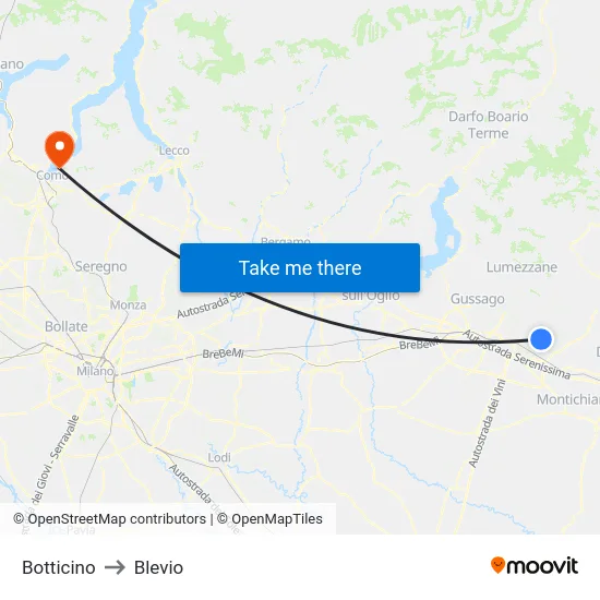 Botticino to Blevio map