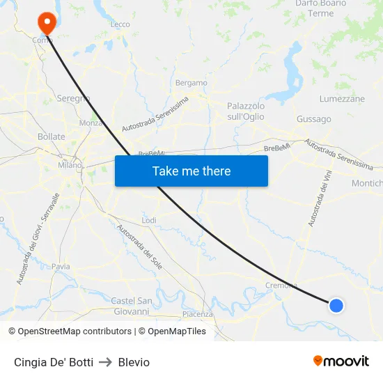 Cingia De' Botti to Blevio map