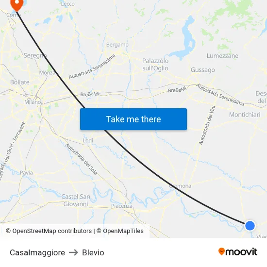 Casalmaggiore to Blevio map