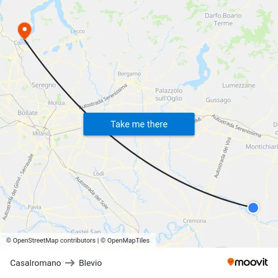 Casalromano to Blevio map