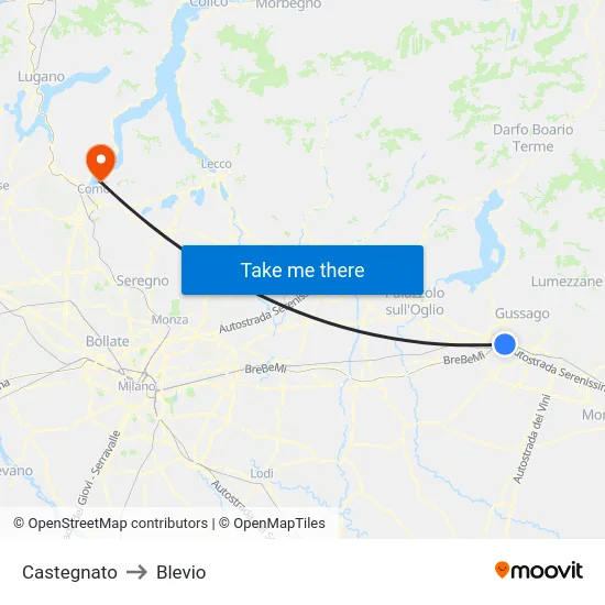 Castegnato to Blevio map