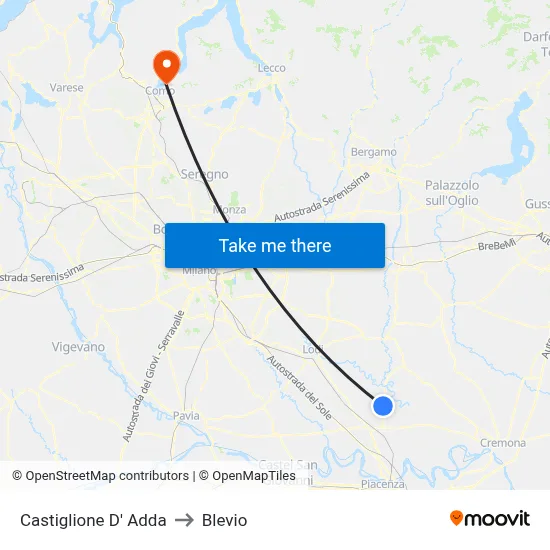 Castiglione D' Adda to Blevio map