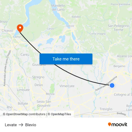 Levate to Blevio map