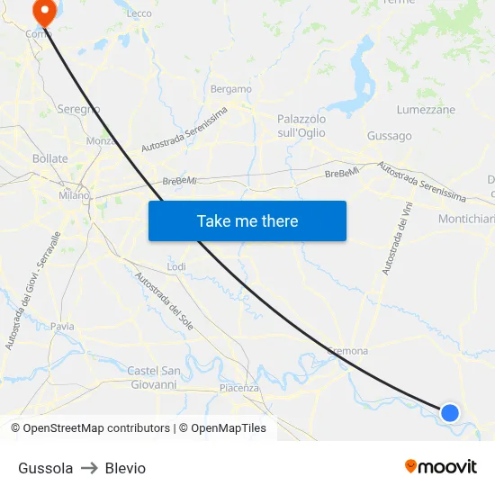 Gussola to Blevio map