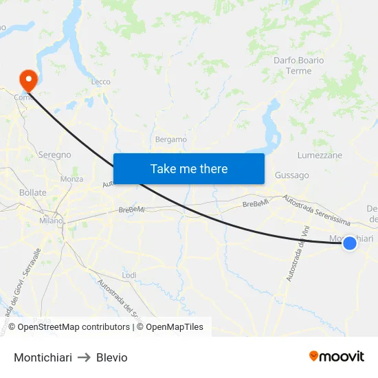 Montichiari to Blevio map