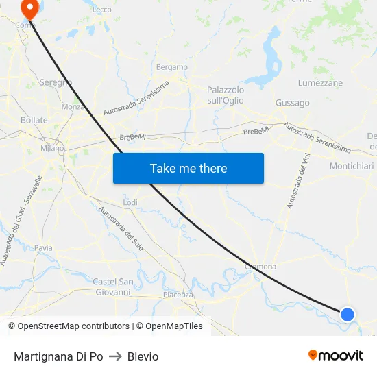 Martignana di Po to Blevio map