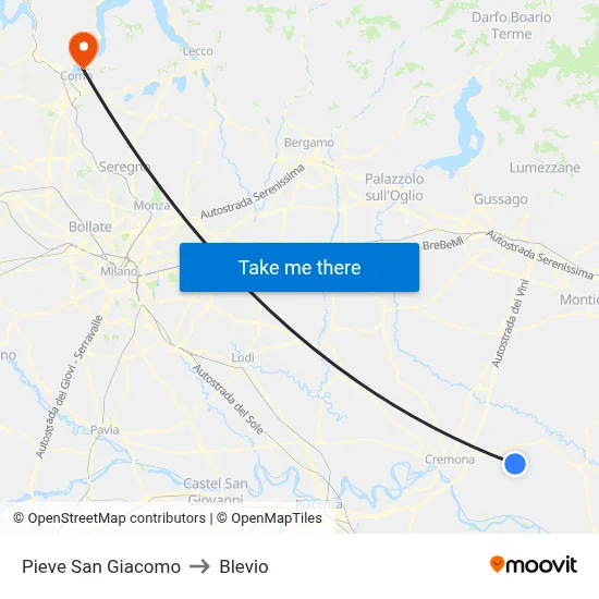 Pieve San Giacomo to Blevio map