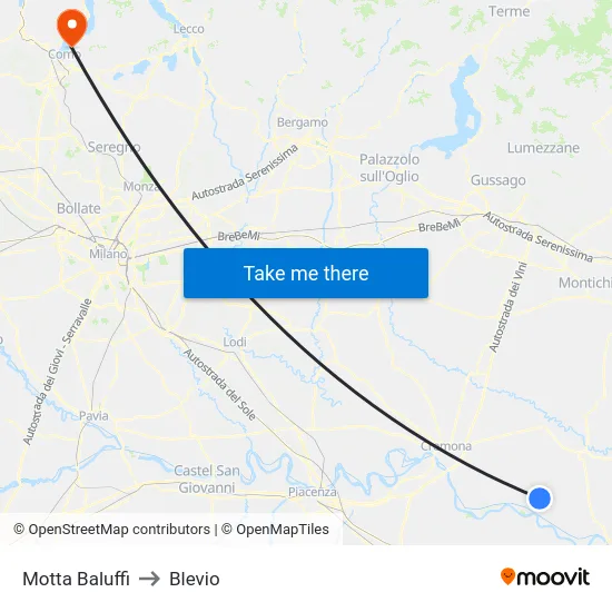 Motta Baluffi to Blevio map