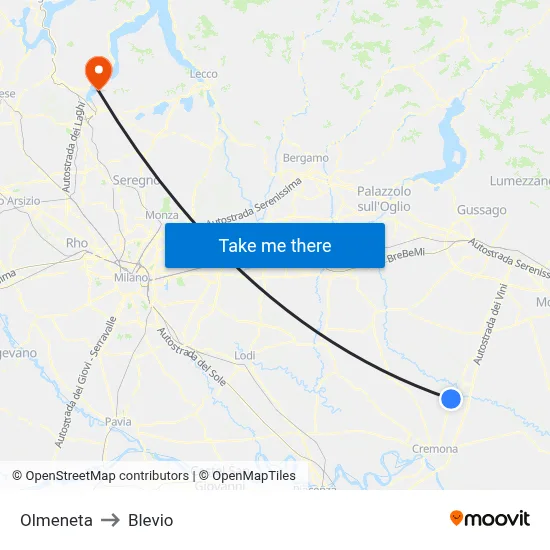 Olmeneta to Blevio map
