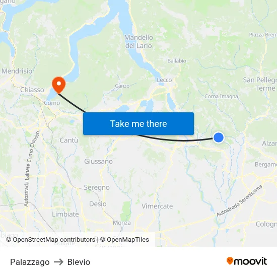 Palazzago to Blevio map