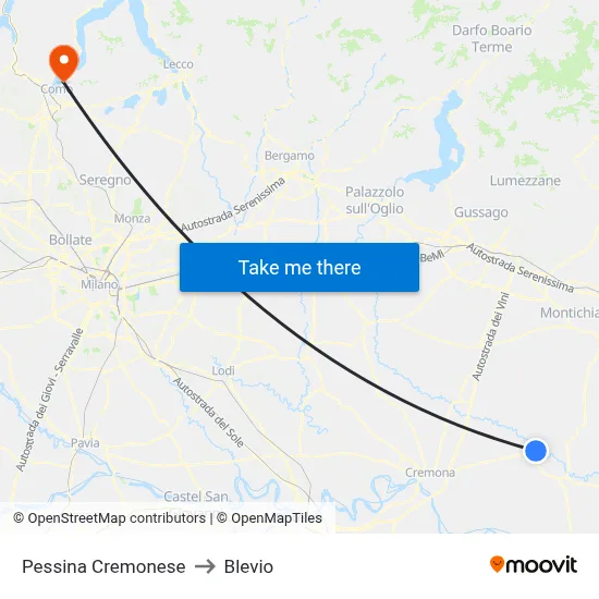 Pessina Cremonese to Blevio map