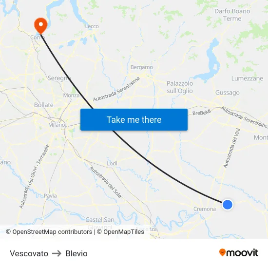 Vescovato to Blevio map