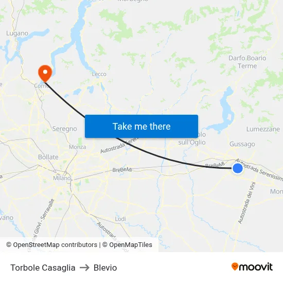 Torbole Casaglia to Blevio map