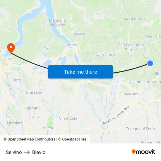 Selvino to Blevio map
